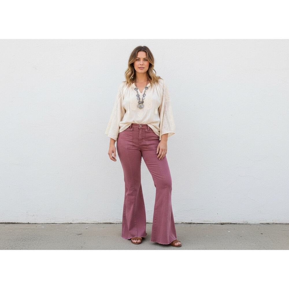 We The Free by Free People CRVY High-Rise Flare Jeans — Brick Red Size 31